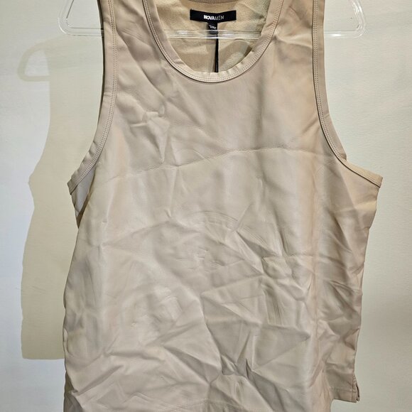 Nova Men Beige Stretch Faux Leather Tank (loose fit) - Picture 2 of 4